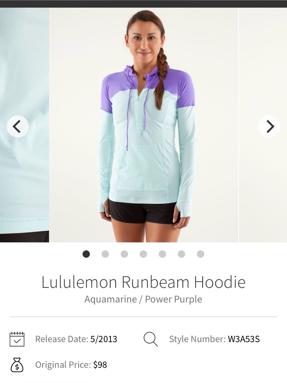 Lululemon Runbeam Hoodie
Aquamarine / Power Purple